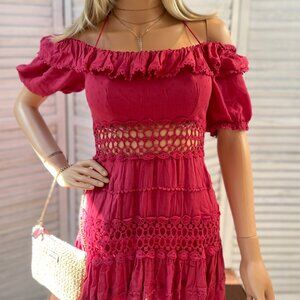 Free People Cruel Intentions Ruffle Trim Mini Dress Crochet Cut Out Size 2 XS